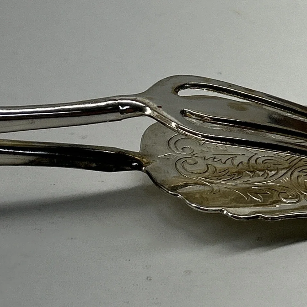 Vintage Silver Plated Salad Tongs Server Scissors Cake Pastry Etched Victorian